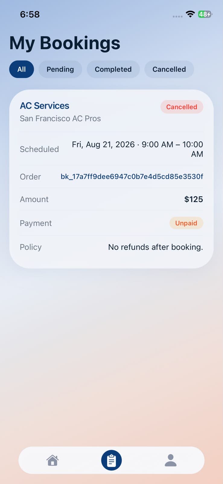 Bookings list