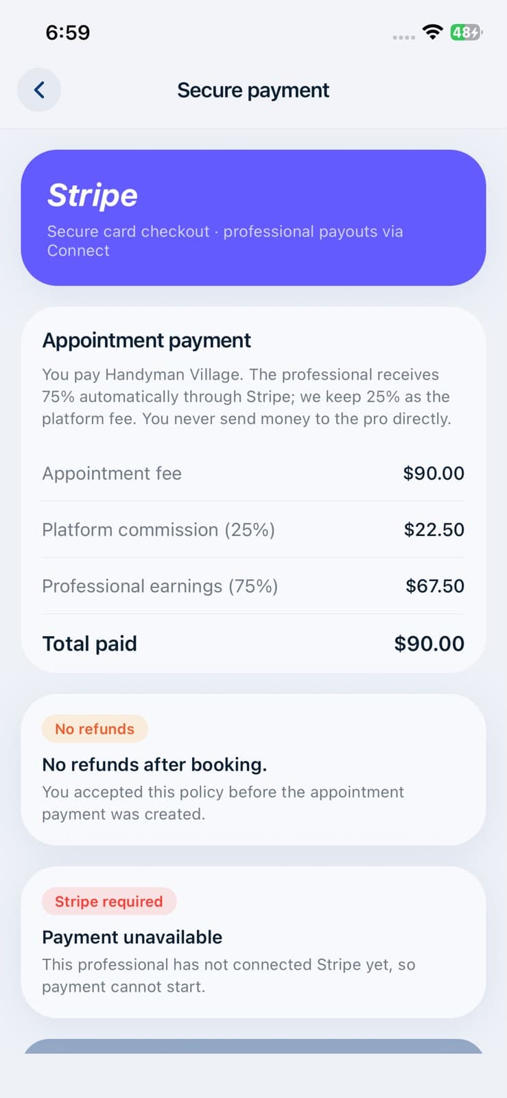 Secure payment screen