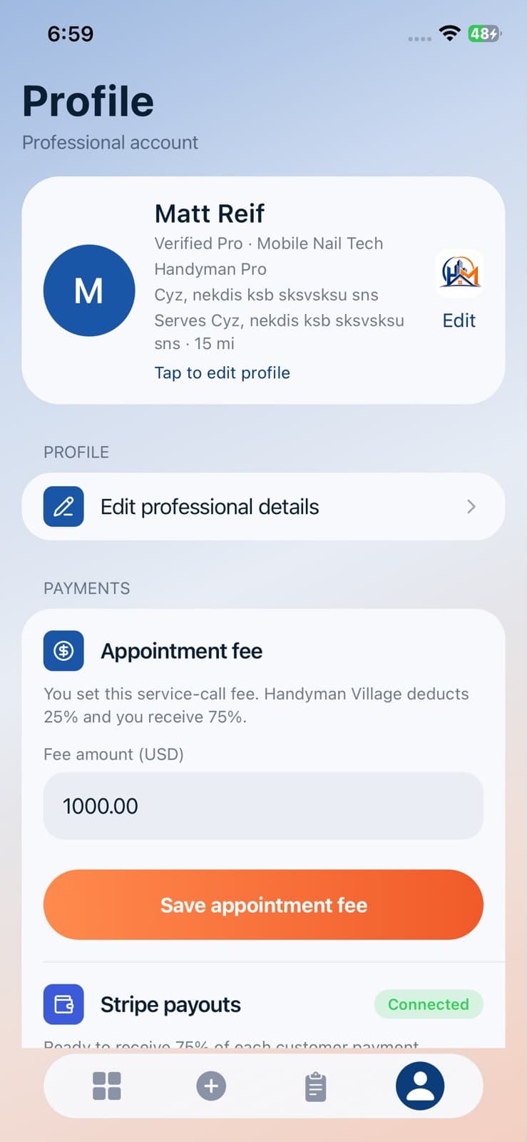 Professional profile setup